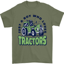Just a Boy Who Loves Tractors Farmer Mens T-Shirt 100% Cotton Military Green