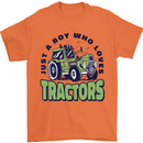 Just a Boy Who Loves Tractors Farmer Mens T-Shirt 100% Cotton Orange