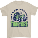 Just a Boy Who Loves Tractors Farmer Mens T-Shirt 100% Cotton Sand