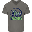 Just a Boy Who Loves Tractors Farmer Mens V-Neck Cotton T-Shirt Charcoal