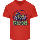 Just a Boy Who Loves Tractors Farmer Mens V-Neck Cotton T-Shirt Red