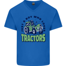Just a Boy Who Loves Tractors Farmer Mens V-Neck Cotton T-Shirt Royal Blue