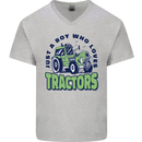 Just a Boy Who Loves Tractors Farmer Mens V-Neck Cotton T-Shirt Sports Grey