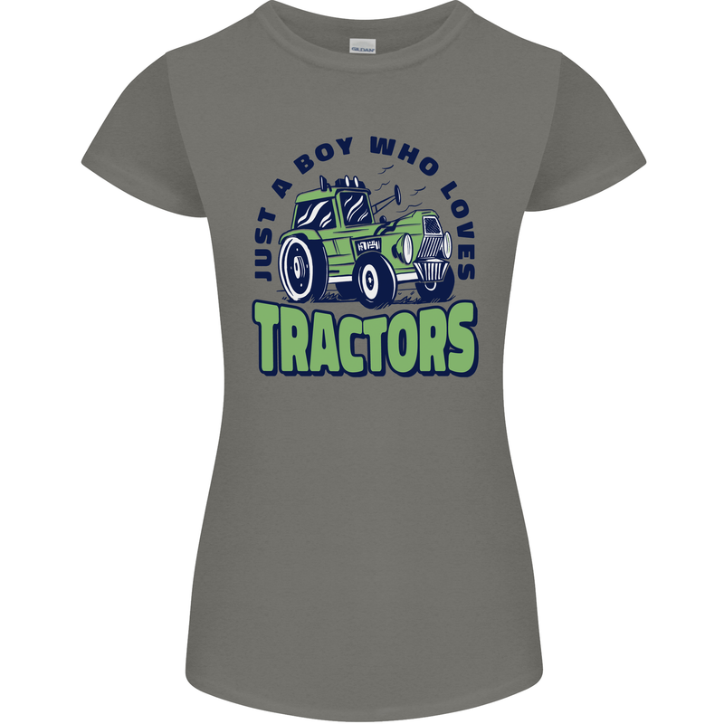Just a Boy Who Loves Tractors Farmer Womens Petite Cut T-Shirt Charcoal