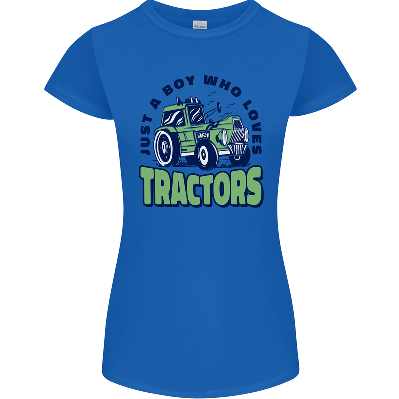 Just a Boy Who Loves Tractors Farmer Womens Petite Cut T-Shirt Royal Blue