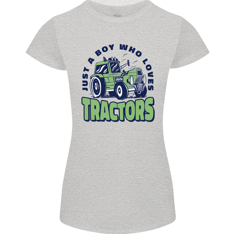Just a Boy Who Loves Tractors Farmer Womens Petite Cut T-Shirt Sports Grey
