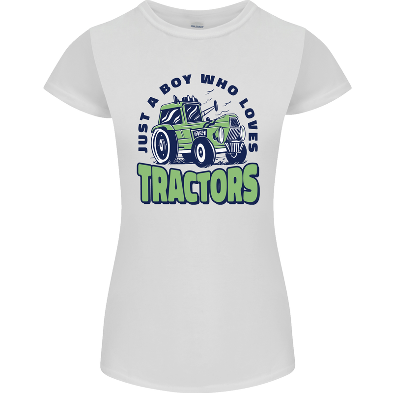 Just a Boy Who Loves Tractors Farmer Womens Petite Cut T-Shirt White