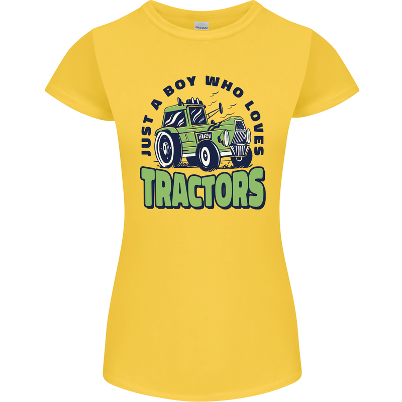 Just a Boy Who Loves Tractors Farmer Womens Petite Cut T-Shirt Yellow