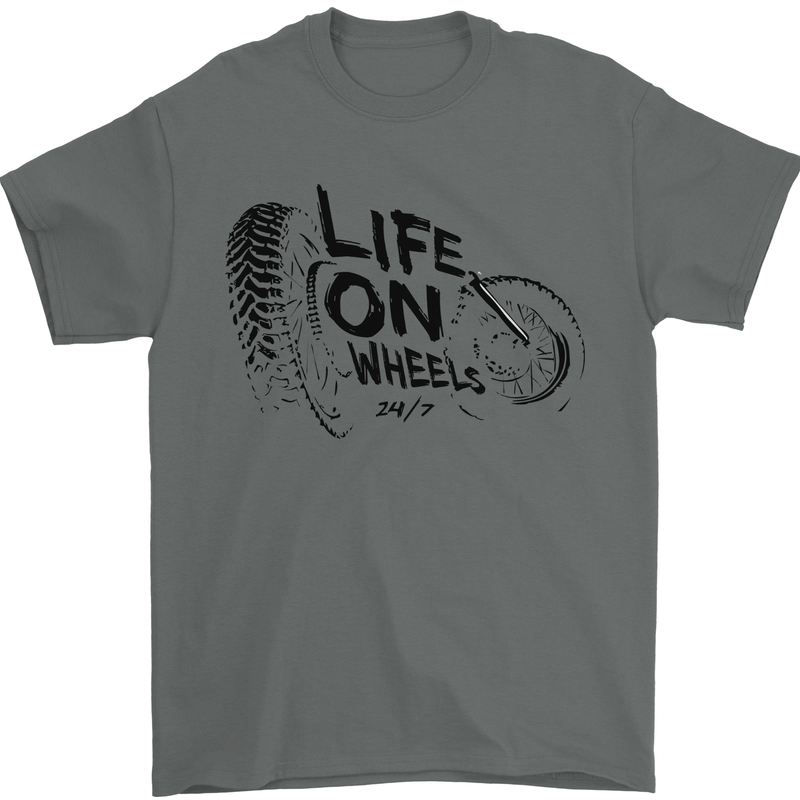 Life on Wheels Biker Motorbike Motorcycle Bikie Mens T-Shirt 100% Cotton Charcoal