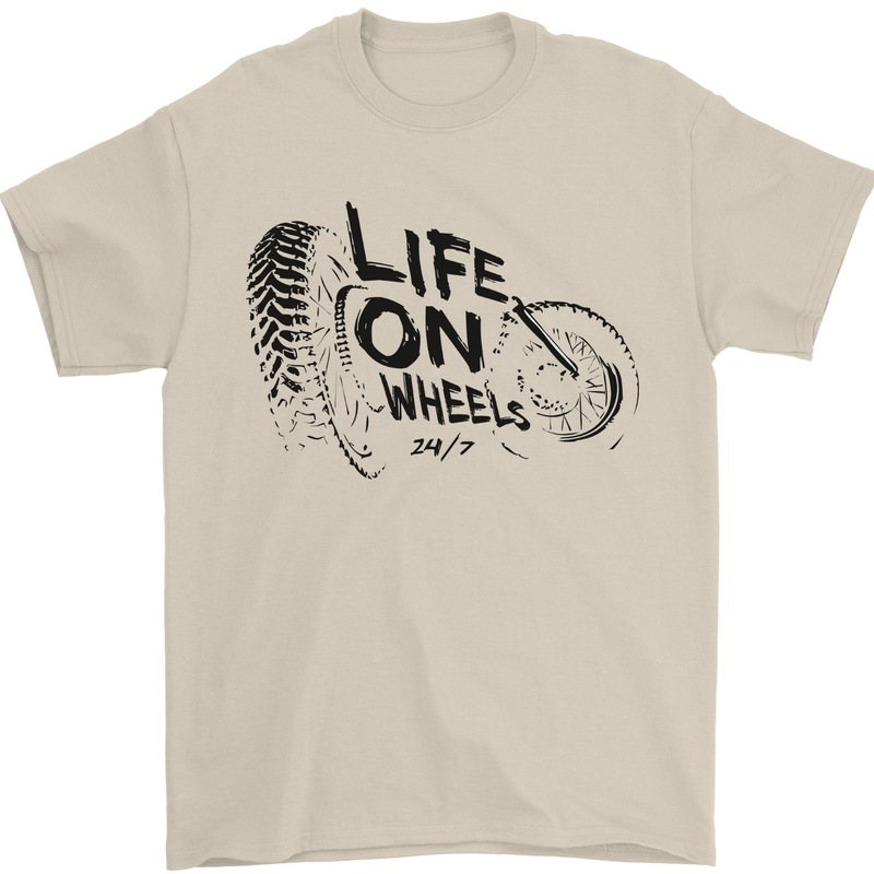 Life on Wheels Biker Motorbike Motorcycle Bikie Mens T-Shirt 100% Cotton Sand