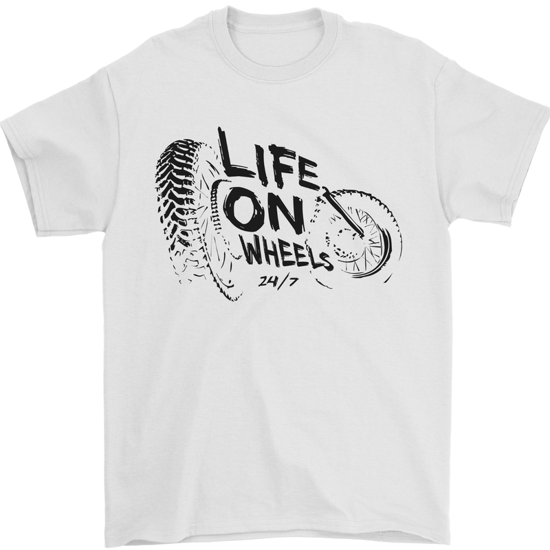 Life on Wheels Biker Motorbike Motorcycle Bikie Mens T-Shirt 100% Cotton White