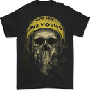 a black t - shirt with a skull wearing a helmet