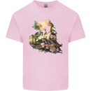 Locomotive Watercolour Trainspotter Trains Kids T-Shirt Childrens Light Pink