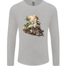 Locomotive Watercolour Trainspotter Trains Mens Long Sleeve T-Shirt Sports Grey