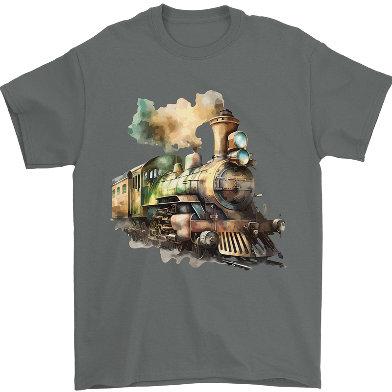 Locomotive Watercolour Trainspotter Trains Mens T-Shirt 100% Cotton Charcoal