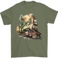 Locomotive Watercolour Trainspotter Trains Mens T-Shirt 100% Cotton Military Green