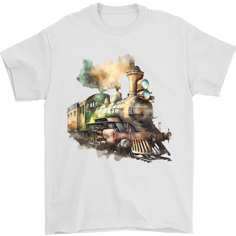 Locomotive Watercolour Trainspotter Trains Mens T-Shirt 100% Cotton White