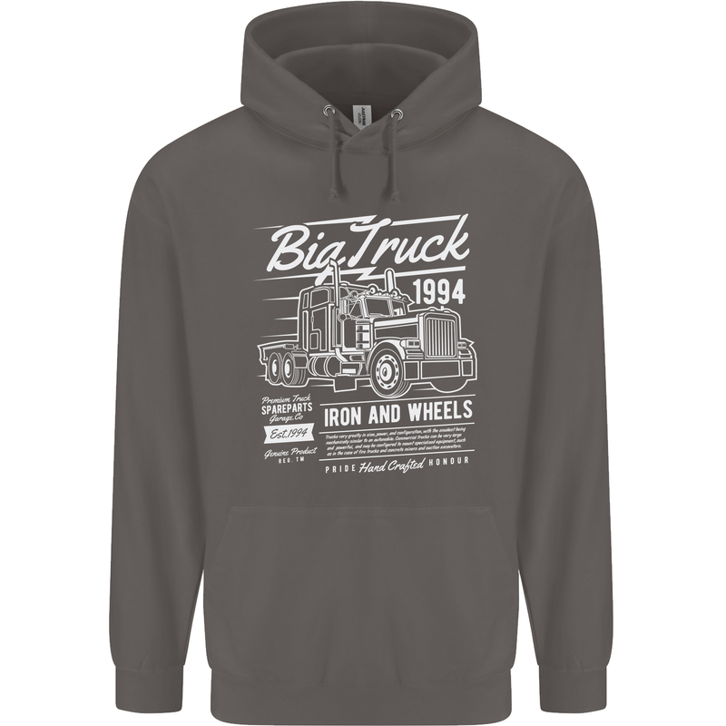 Lorry Driver HGV Big Truck Mens 80% Cotton Hoodie Charcoal