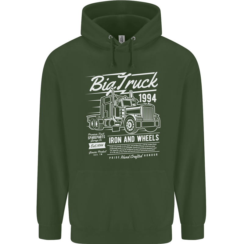 Lorry Driver HGV Big Truck Mens 80% Cotton Hoodie Forest Green