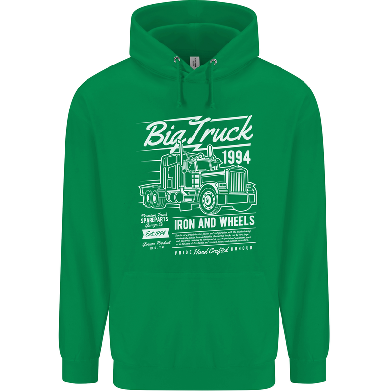 Lorry Driver HGV Big Truck Mens 80% Cotton Hoodie Irish Green