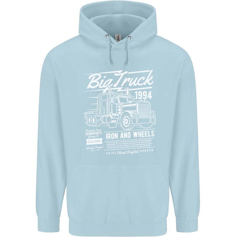 Lorry Driver HGV Big Truck Mens 80% Cotton Hoodie Light Blue