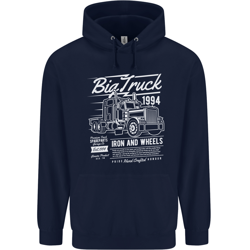 Lorry Driver HGV Big Truck Mens 80% Cotton Hoodie Navy Blue