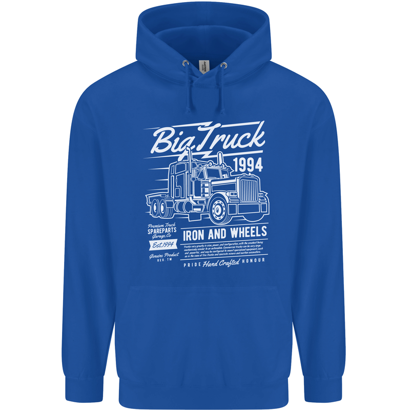 Lorry Driver HGV Big Truck Mens 80% Cotton Hoodie Royal Blue