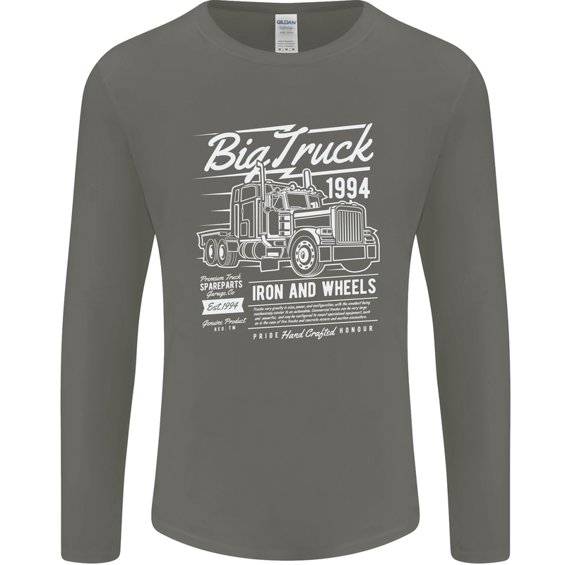Lorry Driver HGV Big Truck Mens Long Sleeve T-Shirt Charcoal