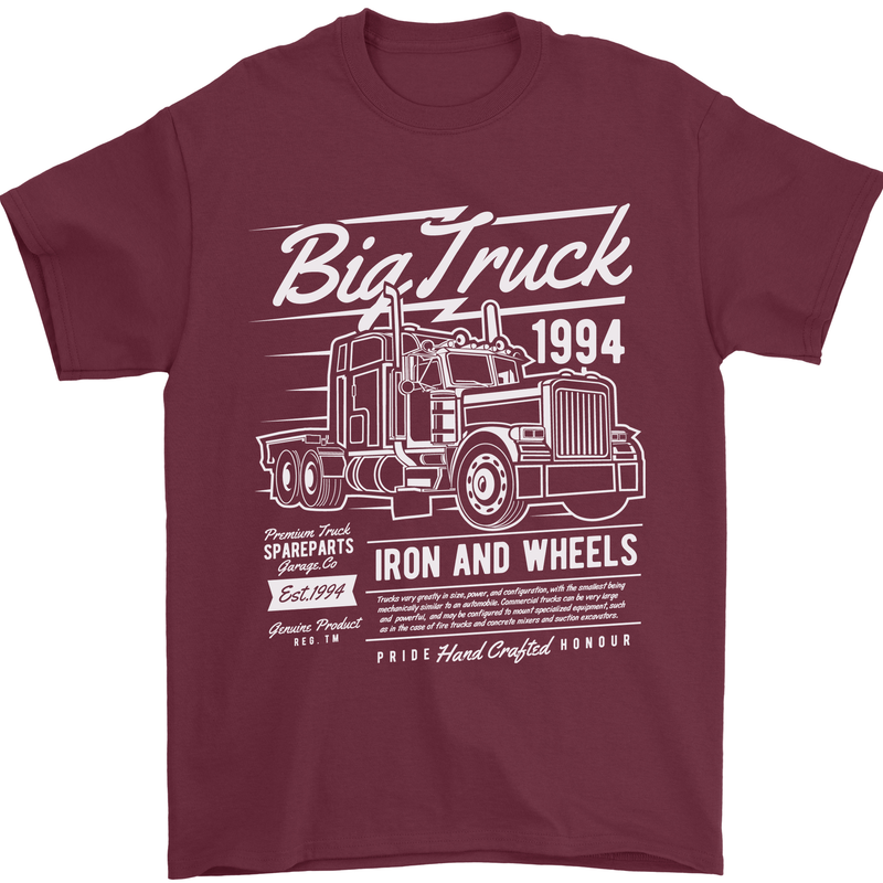 Lorry Driver HGV Big Truck Mens T-Shirt 100% Cotton Maroon