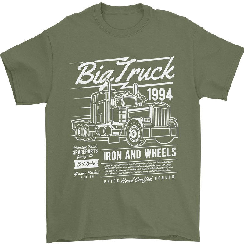 Lorry Driver HGV Big Truck Mens T-Shirt 100% Cotton Military Green