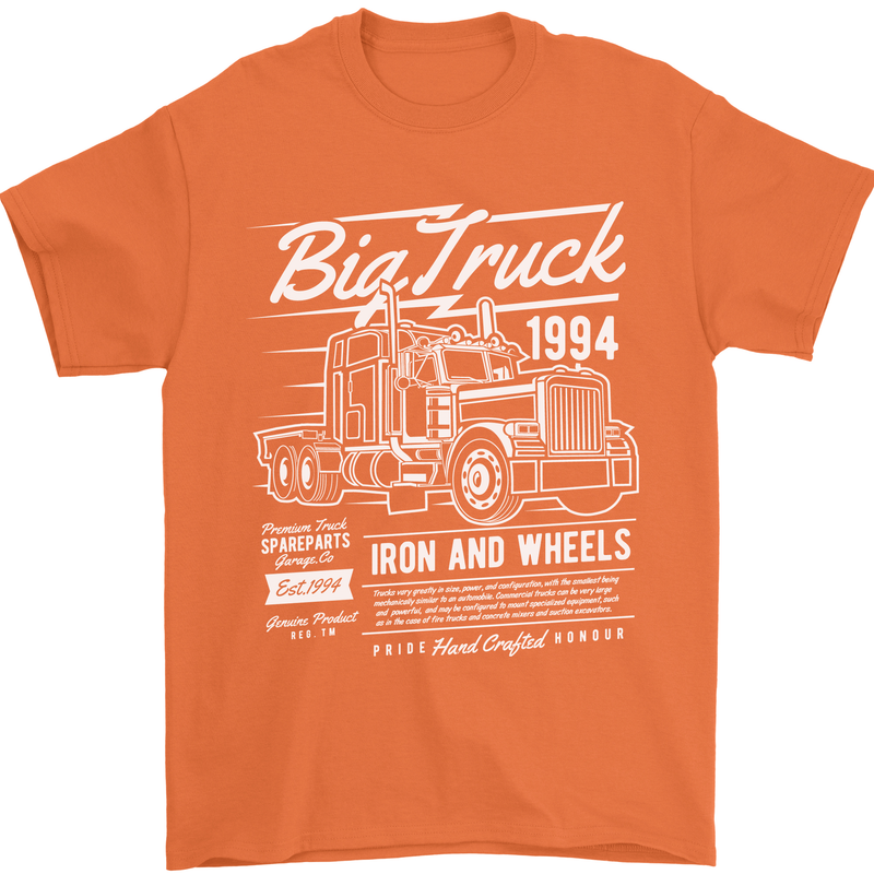Lorry Driver HGV Big Truck Mens T-Shirt 100% Cotton Orange