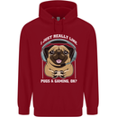 Love Pugs and Gaming Gamer Childrens Kids Hoodie Red