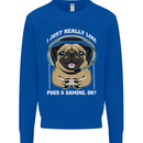 Love Pugs and Gaming Gamer Mens Sweatshirt Jumper Royal Blue