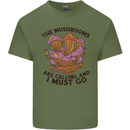 Magic Mushrooms Are Calling Foraging Mycology LSD Mens Cotton T-Shirt Tee Top Military Green