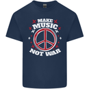 Make Music Not War Peace Hippy Rock Anti-war Mens Cotton T-Shirt Tee Top Navy Blue