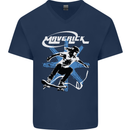 Maverick Skateboarder Skateboard Mens V-Neck Cotton T-Shirt Navy Blue