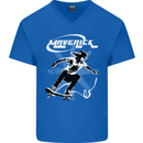 Maverick Skateboarder Skateboard Mens V-Neck Cotton T-Shirt Royal Blue