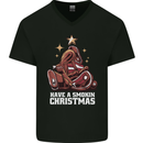 Meat Christmas Tree Funny Xmas Dinner BBQ Mens V-Neck Cotton T-Shirt Black