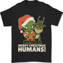 Merry Christmas Humans Funny Alien & Rudolf Xmas Mens T-Shirt 100% Cotton Black