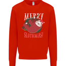 Merry Slothmas Funny Christmas Sloth Xmas Mens Sweatshirt Jumper Bright Red