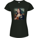 Mona Lisa Funny Beer Alcohol Parody Womens Petite Cut T-Shirt Black