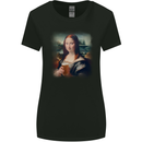 Mona Lisa Funny Beer Alcohol Parody Womens Wider Cut T-Shirt Black