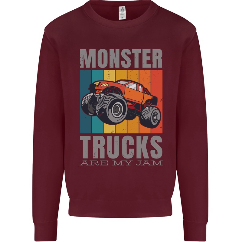 Monster Trucks are My Jam Kids Sweatshirt Jumper Maroon