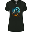 Moon and Wolf Fantasy Womens Wider Cut T-Shirt Black
