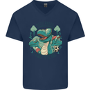 Motherhood Funny Dinosaur Mothers Day Mens V-Neck Cotton T-Shirt Navy Blue