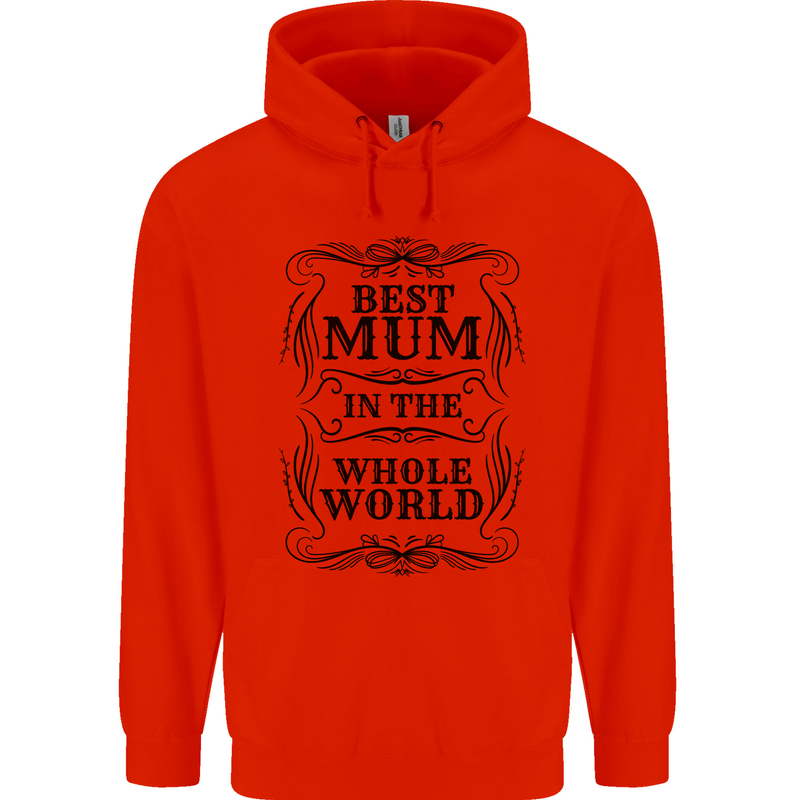 Mothers Day Best Mum in the World Childrens Kids Hoodie Bright Red