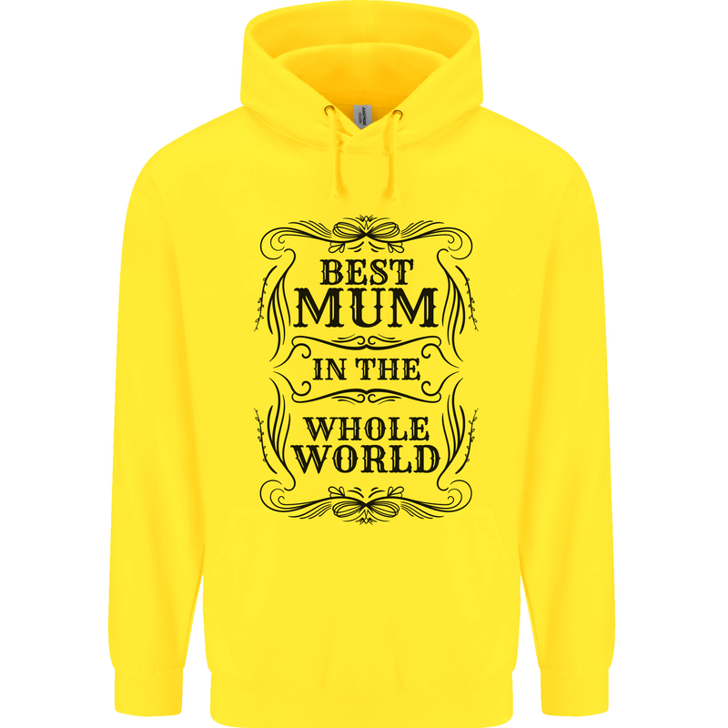 Mothers Day Best Mum in the World Childrens Kids Hoodie Yellow