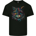 Multicoloured Tribal Fantasy Cat Mens Womens Kids Unisex Black Kids T-Shirt