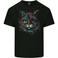 Multicoloured Tribal Fantasy Cat Mens Womens Kids Unisex Black Mens T-Shirt