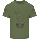 Mushroom and a Cute Rabbit Foraging Mycology Mens Cotton T-Shirt Tee Top Military Green